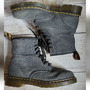 Dr. Martens 1460 Grey Washed Canvas 8 Eye Combat Boots Size 9